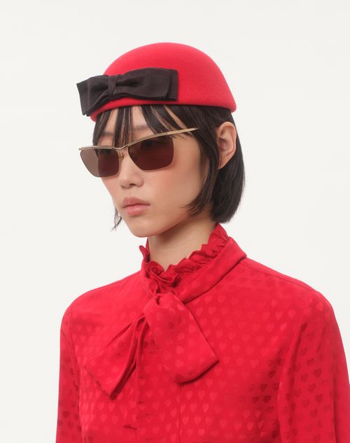 Valentino Garavani - Vlogo Signature Hat In Lapin Fabric With Satin Bow - Red/black - Woman - Hats And Gloves