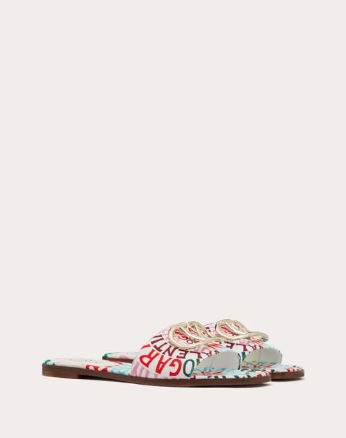 Valentino Garavani - Valentino Garavani Escape
slide Sandal In Canvas With Valentino Loop Print - Multicolour - Woman - Vlogo Signature - Shoes