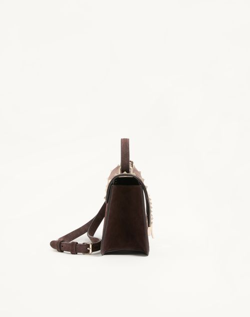 Valentino Garavani - Valentino Garavani Rockstud Small Shoulder Bag In Suede - Ebony - Woman - Shoulder Bags