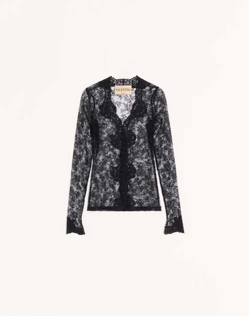 Valentino - Cardigan In Pizzo Stretch - Nero - Donna - Camicie E Top