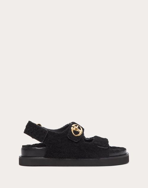 Valentino Garavani - Vlogo Locker Shearling Sandal - Black - Woman - Slides And Thongs