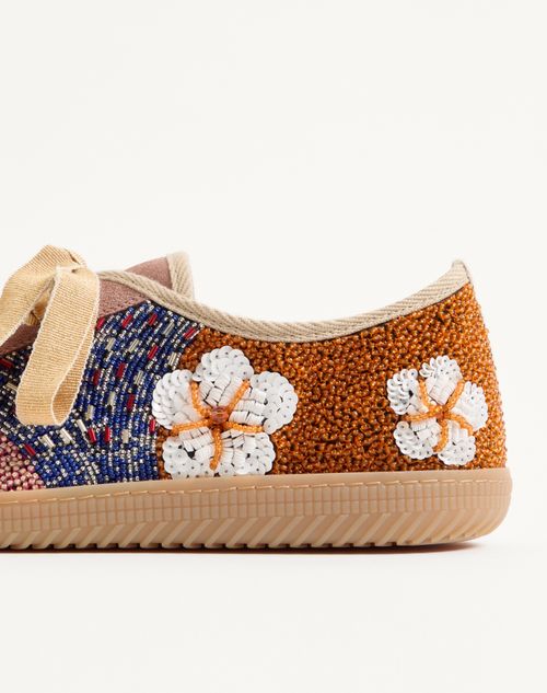 Valentino Garavani - Cosmatesque Leather Sneaker With Sequins And Floral Embroidery - Multicolor - Man - Sneakers