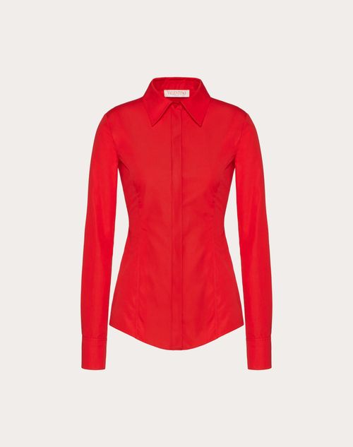 Valentino - Camisa De Popelina De Algodón - Rojo - Mujer - Camisas Y Tops
