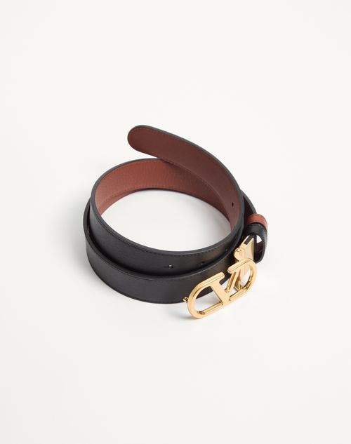 Valentino Garavani - Vlogo Signature Reversible Shiny Calfskin Belt 30 Mm - Deep Caramel/black - Man - Belts