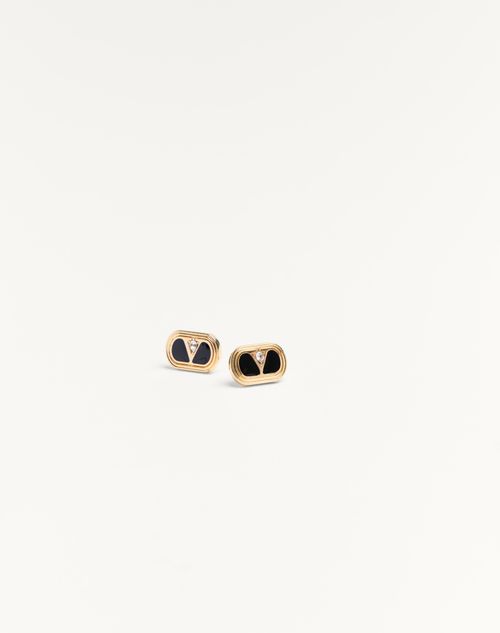 Valentino Garavani - Valentino Garavani Ovalette Metal Earrings With Enamel And Crystals - Gold/black/crystal - Man - Jewelry