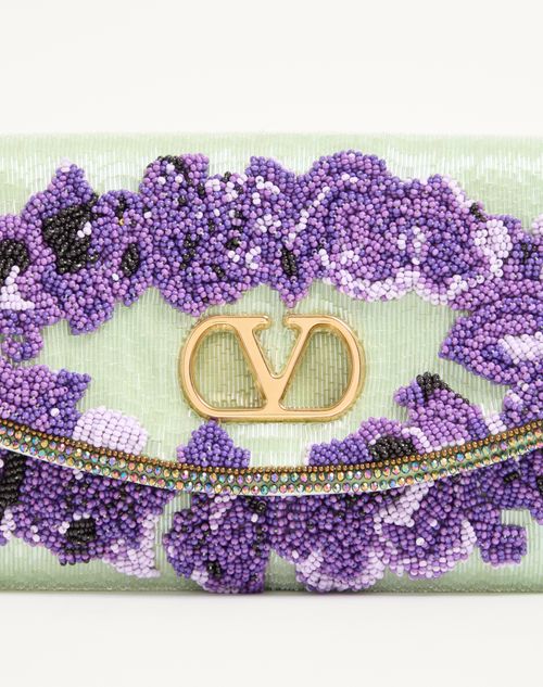 Valentino Garavani - Borsa Piccola A Spalla Valentino Garavani Devain Ricamata - Menta/viola - Donna - Borse A Spalla