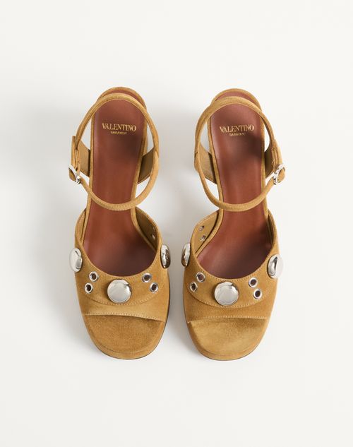 Valentino Garavani - Nellcôte Platform Sandal In Split Leather 90mm - Havana Beige - Woman - Sandals