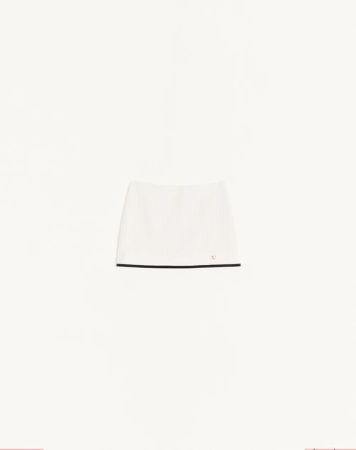 Valentino - Mini Skirt In Cotton Tweed Canestrello - Latte/black - Woman - Skirts