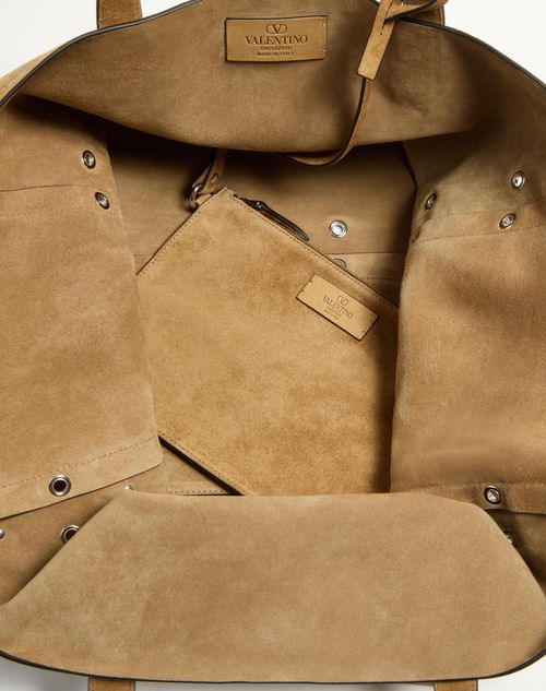 Valentino Garavani - Valentino Garavani Nellcôte Large Suede Shopping Bag - Havana Beige - Man - Totes