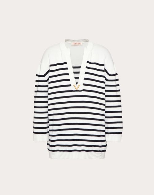 Valentino - Cotton And Cashmere Sweater - Ivory/navy - Woman - Knitwear