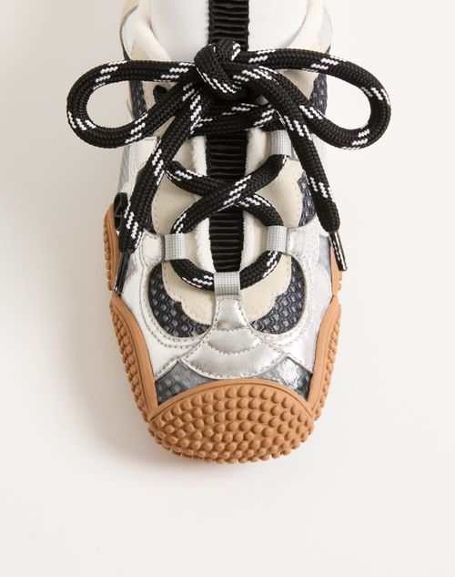 Valentino Garavani - Baskets Amphibia En Cuir De Veau Caoutchouté Et Cuir Nappa Lamé - Noir - Femme - Baskets