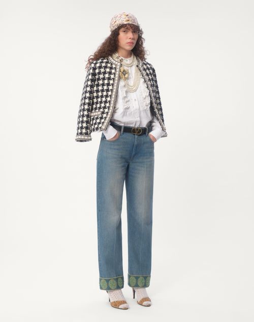 Valentino - Embroidered Jacket In Damier Light Tweed - Ivory/black - Woman - Jackets And Blazers