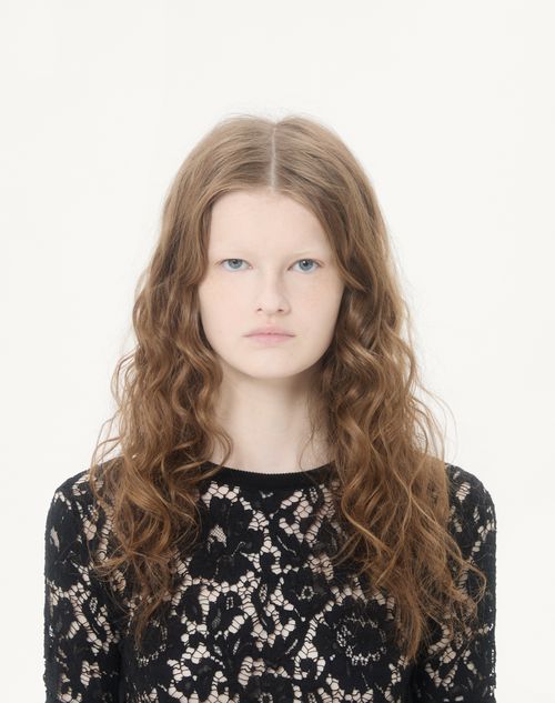 Valentino - Cotton And Lace Top - Black - Woman - Knitwear