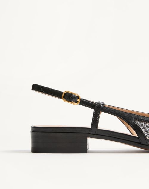 Valentino Garavani - Valet Du Roi Slingback Ballerina In Mesh And Kidskin 25mm - Black - Woman - Ballerinas