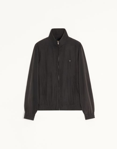 Valentino - Valentino Washed Silk Jacket With Metallic V Detail - Black - Man - Outerwear