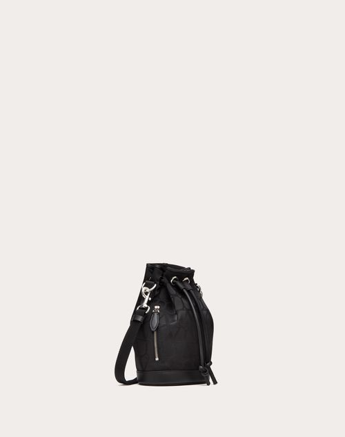 Valentino Garavani - Mini Black Iconographe Nylon Bucket Bag - Black - Man - Shoulder Bags