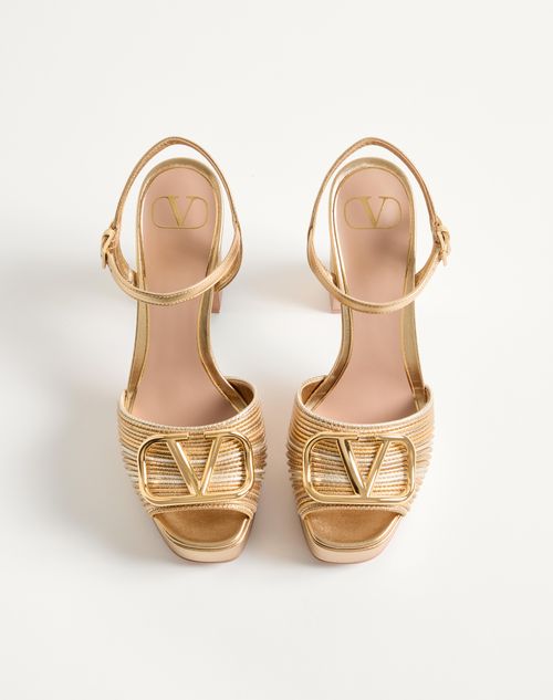 Valentino Garavani - Vlogo Signature Metallic Platform Sandal With Cornely Embroidery 115mm - Gold - Woman - Sandals