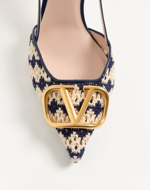 Valentino Garavani - Vlogo Signature Slingback Pumps In Crochet Fabric 80mm - Blue/beige - Woman - Pumps