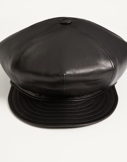 Valentino Garavani - Valentino Garavani Vlogo Signature Leather Beanie - Black - Woman - Hats And Gloves