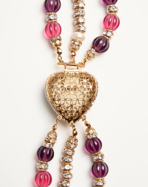 Valentino Garavani - Coeur Royal Necklace In Metal, Enamel, Fluted Glass, Pearls And Crystals - Gold/crystal - Woman - Jewelry