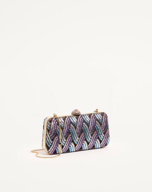 Valentino Garavani - Valentino Garavani Carry Secrets Satin Minaudiere With Geometric Motif Embroidery - Multicolour/crystal - Woman - Clutches