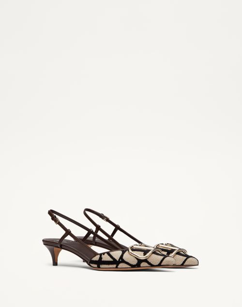 Valentino Garavani - Vlogo Signature Slingback Pump In Toile Iconographe 40mm - Natural/fondant - Woman - Pumps