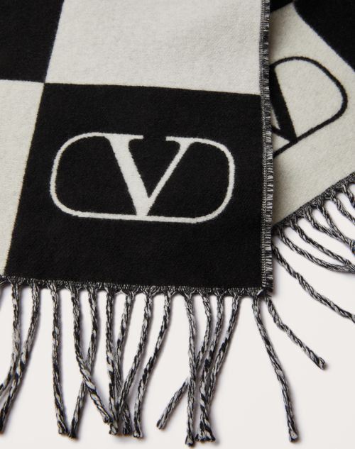 Valentino Garavani - Exchess Wool And Cashmere Scarf With Exchess Jacquard Work - Ivory/black - Woman - Soft Accessories - Accessories