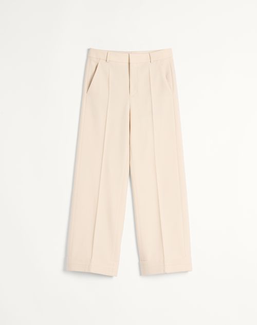 Valentino - Wool Gabardine Trousers With Turn-ups - Butter - Man - Trousers And Shorts