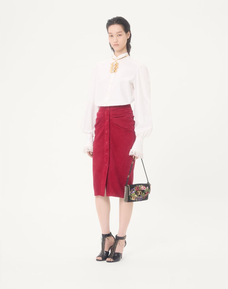 Valentino Suede Midi Skirt Woman Cherry Red 42