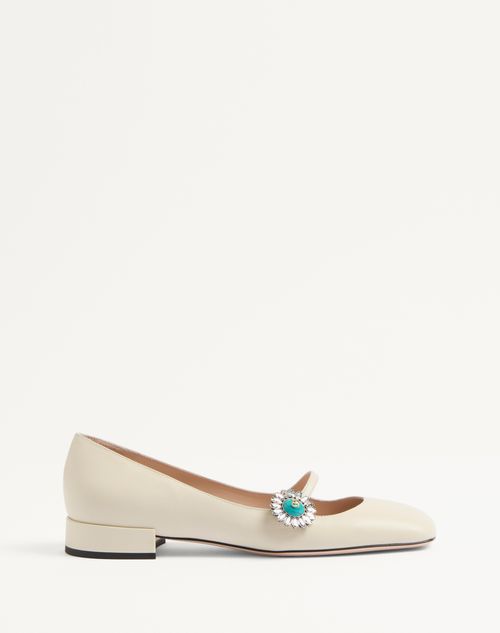 Valentino Garavani - Mary-jane Preshoes Ballerina In Kidskin With Jewel Button 20mm - Ivory/crystal/turquoise - Woman - Shoes