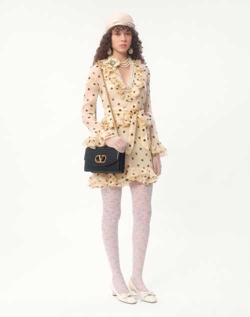 Valentino - Short Dress In Organza With Polka Dot Print - Ivory/black - Woman - Ready To Wear