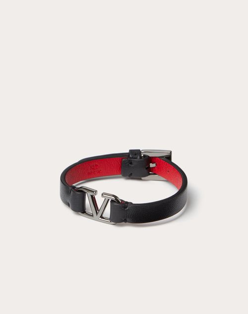 Valentino Garavani Men's V-Logo Signature Leather Bracelet - Black Pure Red One-Size