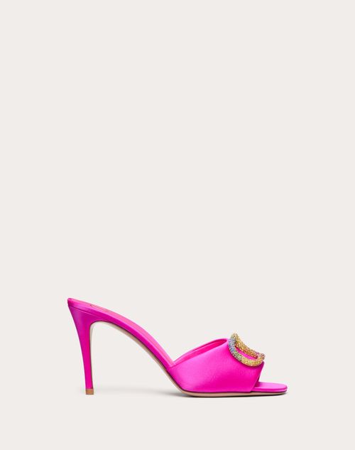 Valentino Garavani - Valentino Garavani Escape Slide Sandals In Satin With 90mm Crystals - Pink Pp/multicolour - Woman - Sandals