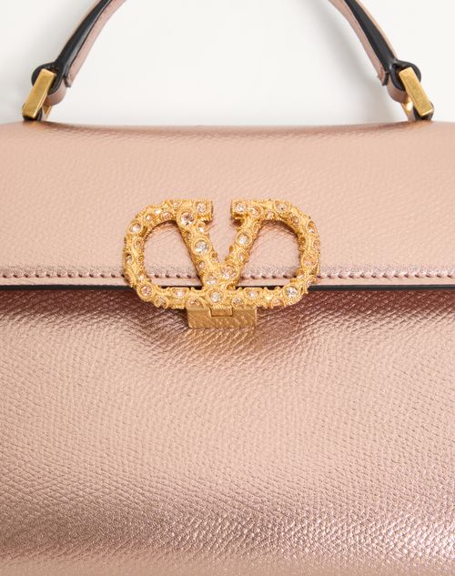 Valentino Garavani - Valentino Garavani Vsling Mini Handbag In Laminated Grainy Calfskin With Jewel Logo - Rose Cannelle - Woman - Top Handle Bags