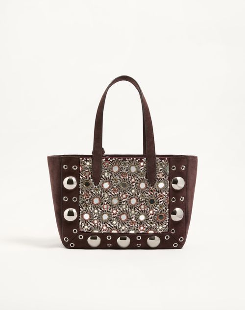 Valentino Garavani - Valentino Garavani Nellcôte Embroidered Medium Shopping Bag - Ebony/multicolour - Woman - Totes