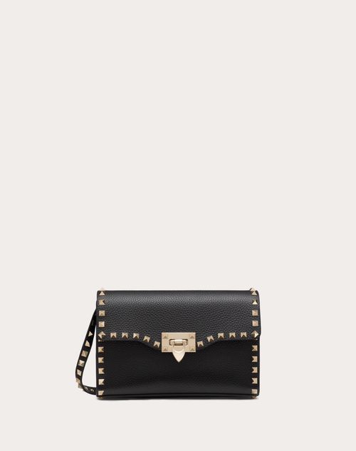 Small Rockstud Grainy Calfskin Crossbody Bag for Woman in Poudre