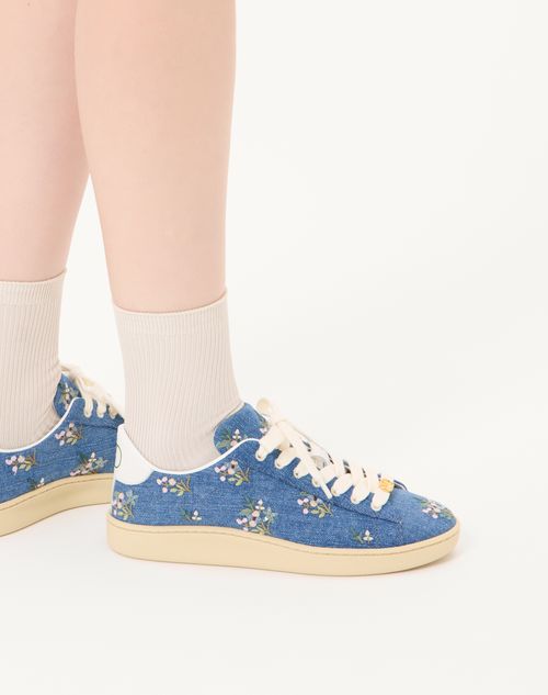 Valentino Garavani - Royco Denim Trainer With Floral Embroidery - Denim - Woman - Sneakers