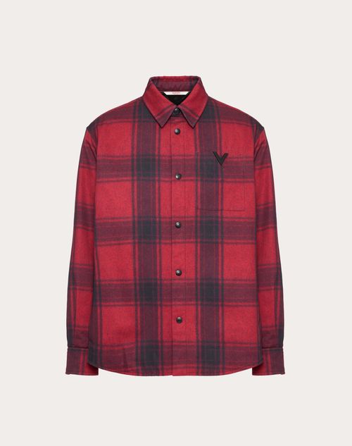 Valentino - Cotton Shirt Jacket With All-over Check Print And Metallic V Detail - Red/black - Man - Outerwear