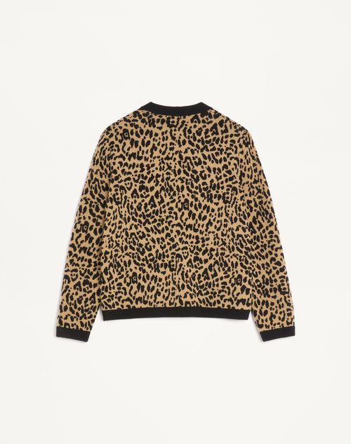 Valentino - Valentino Wool Cardigan With Fauve Eclat Animal Print Jacquard - Animal Print - Man - Knitwear