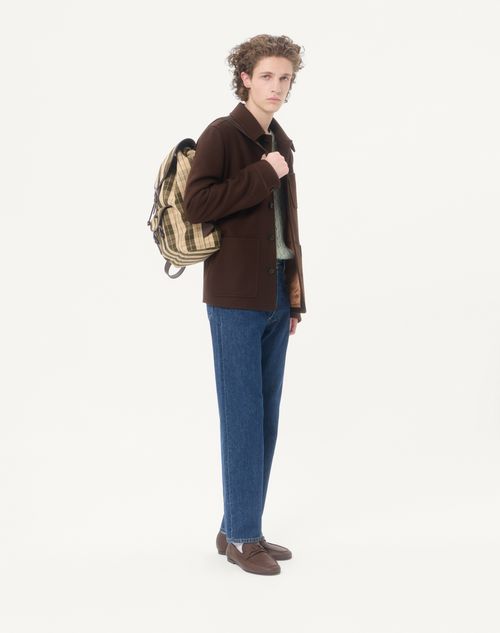 Valentino Garavani - Valentino Garavani Antibes Backpack In Check Fabric - Green/beige - Man - Backpacks