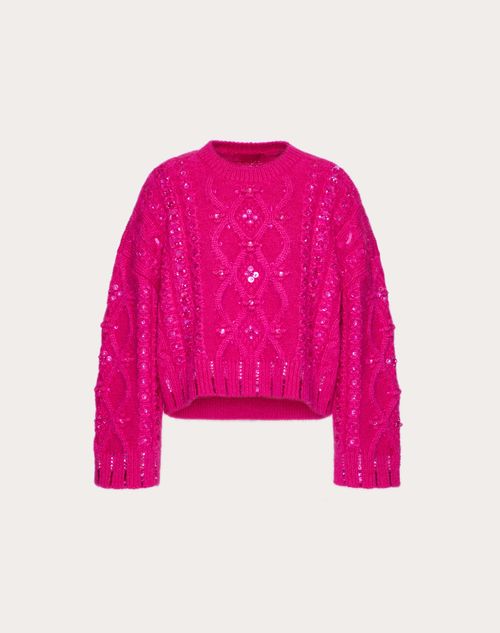 Valentino - Bestickter Pullover Aus Mohairwolle - Pink Pp - Frau - Strickwaren