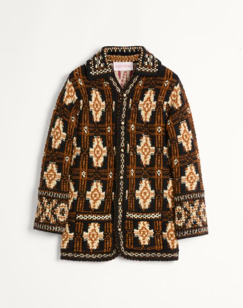 Valentino - Wool Jacket With Geometric Pattern - Rust - Man - Knitwear