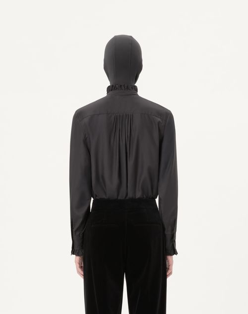 Valentino - Valentino Silk Poplin Shirt With Plastron And Ruffles - Black - Man - Shirts