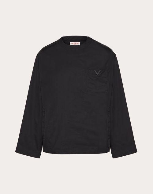 Valentino - Long Sleeve Nylon T-shirt With Rubberized V Detail - Navy - Man - Outerwear