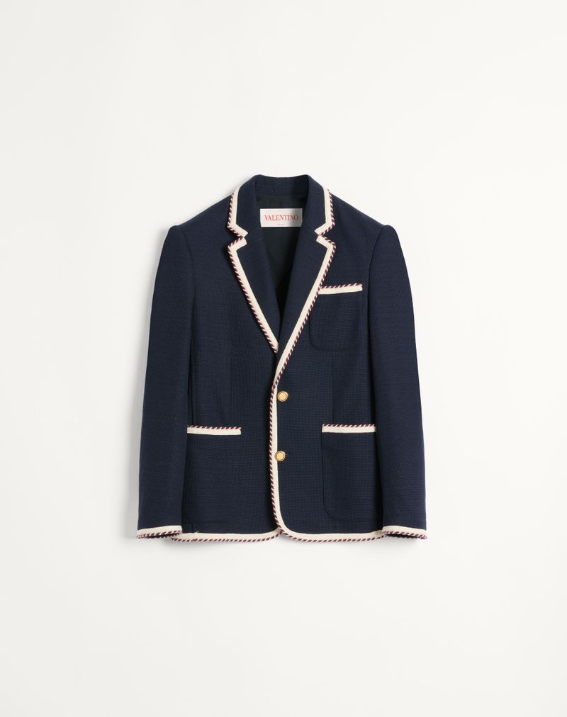Veste Droite Jersey Coton Passepoil Cordon Bleu Marine — Valentino
