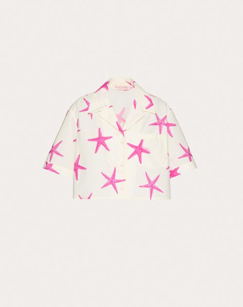 Valentino - Camisa De Starfish Popeline - Marfil/pink Pp - Mujer - Camisas Y Tops
