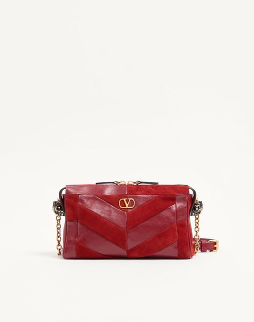 Valentino Garavani - Valentino Garavani Panthea Small Shoulder Bag In Suede And Nappa With Chevron Pattern - Red - Woman - Shoulder Bags