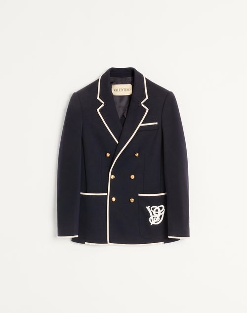 Valentino - Double-breasted Wool Jacket With Vg Patch - Night - Man - Coats And Blazers