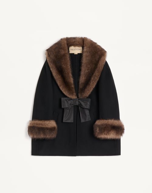 Valentino - Compact Drap Caban With Shearling - Black - Woman - Shelf 1 - Wrtw Ss26 Pre - W1