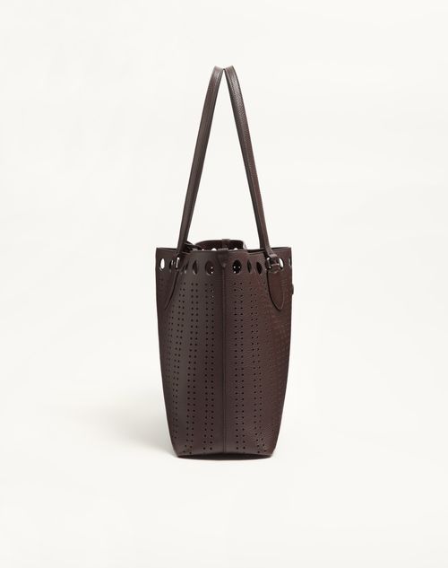 Valentino Garavani - Valentino Garavani Dottie Medium Shopping Bag In Perforated Leather - Dark Brown - Man - Totes